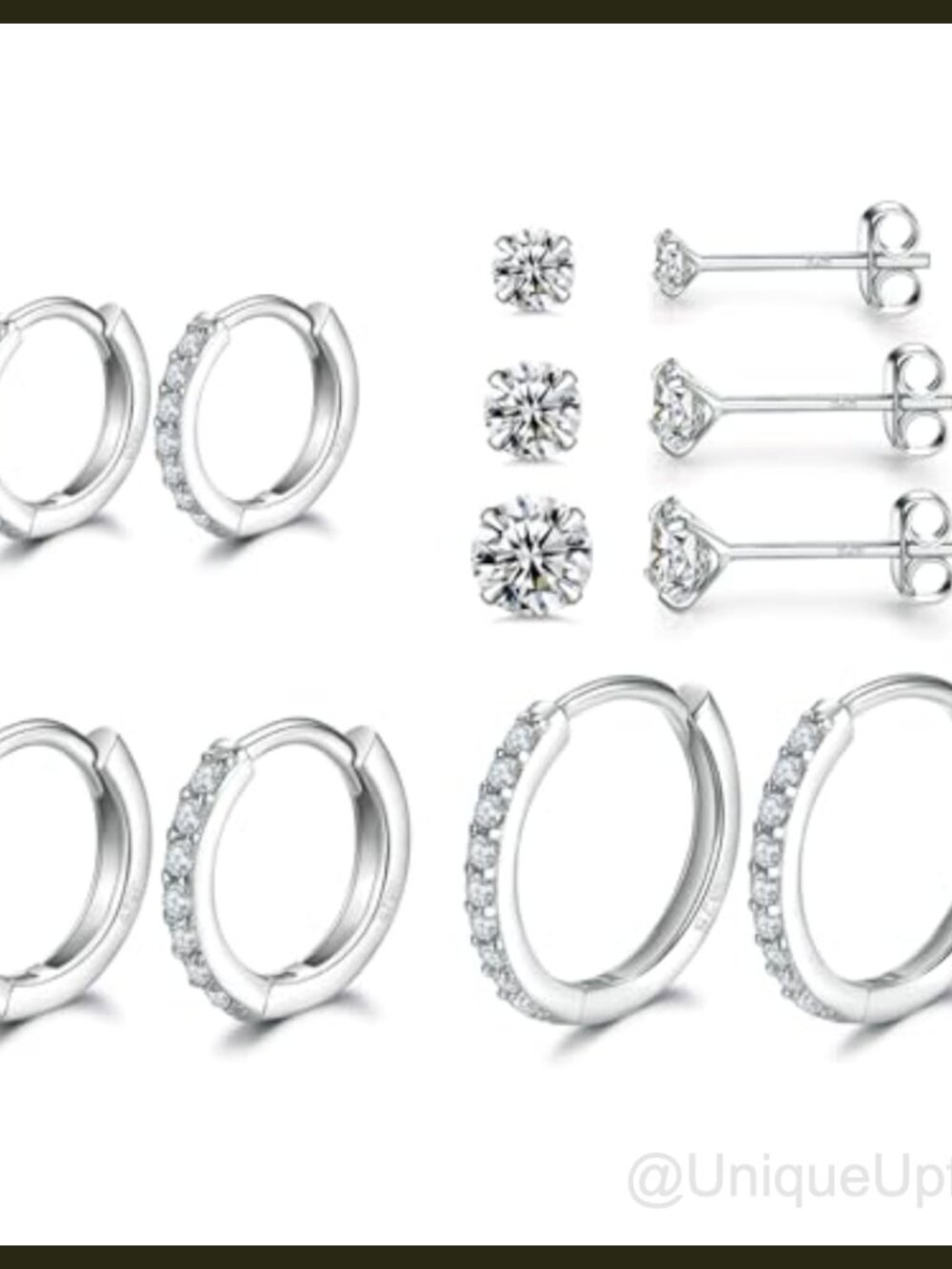 925 Sterling Silver Hoop and Stud Earrings Set Hypoallergenic Cubic Zirconia 6